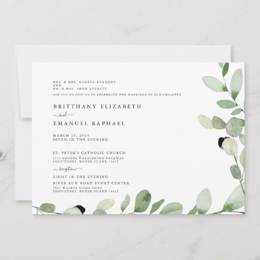 Einfache Weiße beiden Eltern aufgeführt Hochzeit E Einladung (Vorderseite)