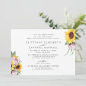 Einfache weiße beiden Eltern Sonnenblumenhochzeit Einladung (Stehend Vorderseite)