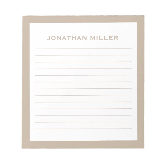 Einfache weiße Beige Typografischer Name Linken Notizblock (Vorderseite)