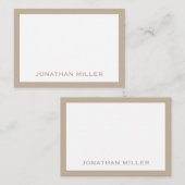 Einfache weiße Beige Typografischer Name Mitteilungskarte (Vorne/Hinten)