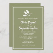 Einfache weiße Blätter. Dusty green formale Weddin Einladung (Vorne/Hinten)