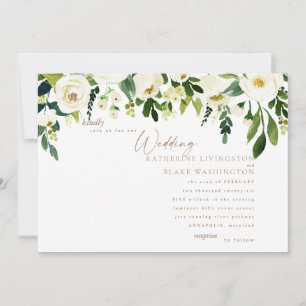Einfache weiße Blumen- und Goldhochzeitseinladung Einladung