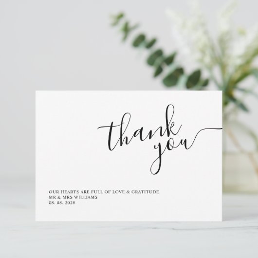 Einfache weiße Chic-Kalligrafie Dankeskarte (Stehend Vorderseite)