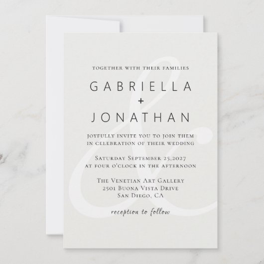 Einfache, weiße einfarbige Ampersand-Hochzeit Einladung (Vorderseite)