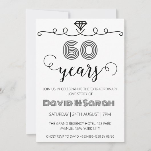 einfache weiße Einladungen zum 60. Hochzeitstag (Vorderseite)