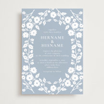 Einfache weiße Folk Floral Dusty Blue Wedding