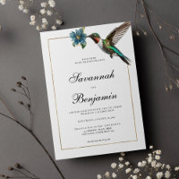 Einfache, weiße goldfarbene Kolibris-Hochzeit