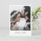 Einfache weiße Grenze Elegantes Skript-Foto Save The Date (Stehend Vorderseite)