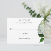 Einfache weiße Hydrangea-Hochzeitskarten RSVP Karte (Stehend Vorderseite)