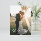 einfache weiße kalligraphische Hochzeit danke Kart (Stehend Vorderseite)