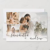 Einfache weiße Minimalschrift 4 Fotos Hochzeit Einladung (Vorderseite)