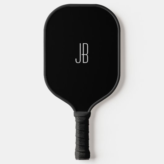 Einfache weiße Monogramm oder Name auf schwarz Pickleball Schläger (Vorderseite)