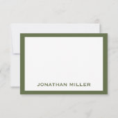 Einfache weiße Olive Typografischer Name Note Karte (Rückseite)