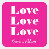 Einfache, weiße Sauberkeit 3 x Liebe | Hot Pink Quadratischer Aufkleber (Vorderseite)