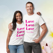 Einfache, weiße Sauberkeit 3 x Liebe | Hot Pink T-Shirt