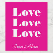 Einfache, weiße Sauberkeit 3 x Liebe | Hot Pink Weinetikett (Einzelnes Label)