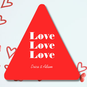 Einfache, weiße Sauberkeit 3 x Liebe Neon Red Dreieckiger Aufkleber