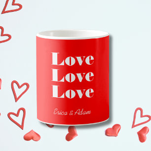 Einfache, weiße Sauberkeit 3 x Liebe Neon Red Kaffeetasse