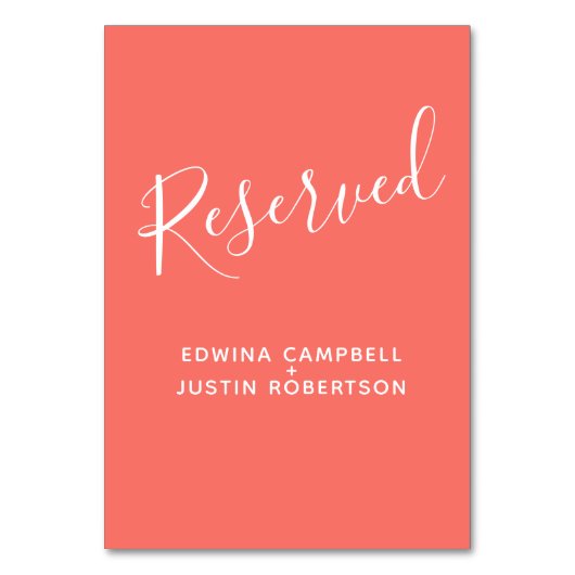 Einfache, weiße Schrift Text moderne Korallen vorb Tischnummer (Rückseite)