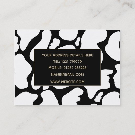 Einfache weiße schwarze Kuh Flecken Tiermuster Visitenkarte (Rückseite)