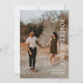 Einfache weiße Skript-Foto-Save-The-Date-Karte Save The Date (Vorderseite)