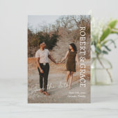 Einfache weiße Skript-Foto-Save-The-Date-Karte Save The Date (Stehend Vorderseite)