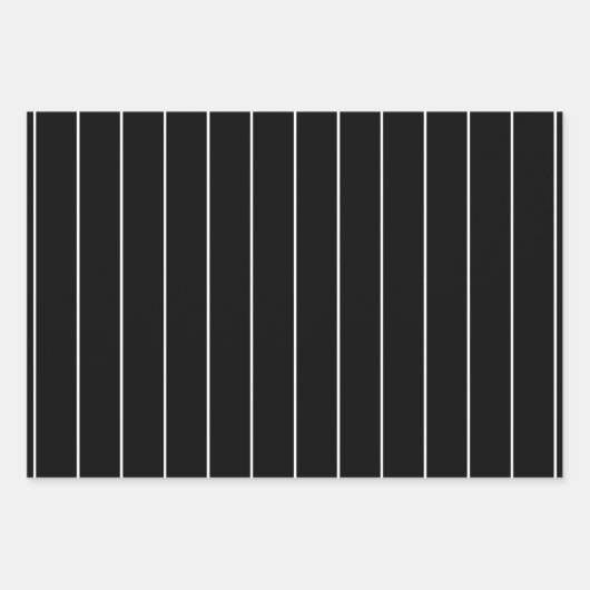 Einfache weiße Streifen auf schwarzem Hintergrund Geschenkpapier Set (Vorderseite 3)