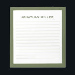 Einfache, weiße, typografische Bezeichnung Notizblock<br><div class="desc">Berufliches Notizblock mit minimalistischem Design in einer olivgrün-weißen Farbpalette. Einfache Einmaligkeit und Name auf einem einfachen,  weißen Hintergrund,  gerahmt durch einen oliven Rahmen. Personalisieren Sie die Eingabe mit den angegebenen Feldern,  oder wenden Sie sich mit der Schaltfläche 'Nachricht' an den Designer,  um Hilfe zu erhalten.</div>