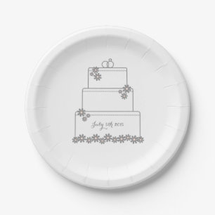 Einfache, weiße und rosa Hochzeitstorte Pappteller