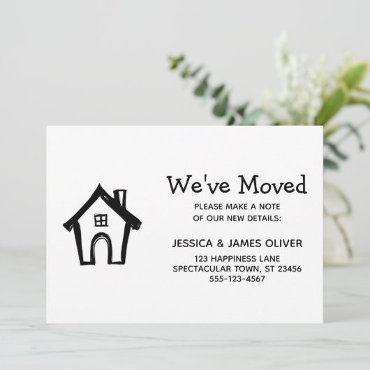 Einfache weiße "We ve Moved" Karte mit Kleinem Hau (Stehend Vorderseite)