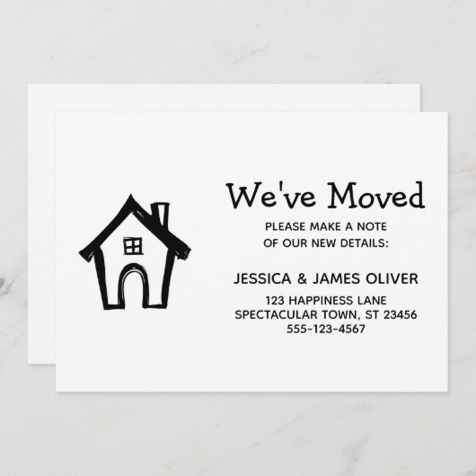 Einfache weiße "We ve Moved" Karte mit Kleinem Hau (Vorne/Hinten)