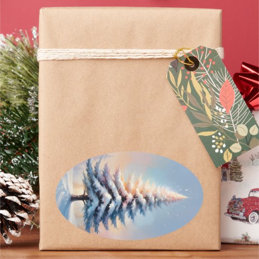 Einfache weiße Weihnachtsbaume an einem sonnigen T Ovaler Aufkleber (Feiertag)