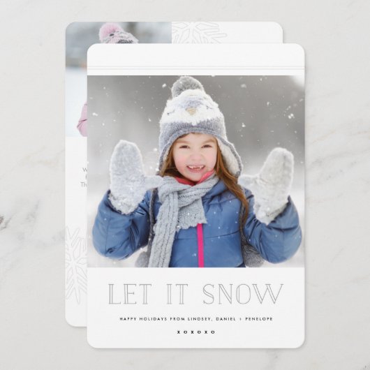 Einfache weiße Weihnachtskarten | Lass es schneien Einladung (Vorne/Hinten)