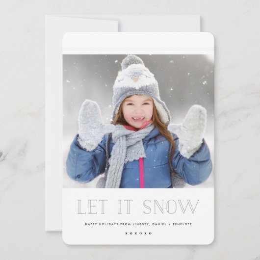 Einfache weiße Weihnachtskarten | Lass es schneien Einladung (Vorderseite)