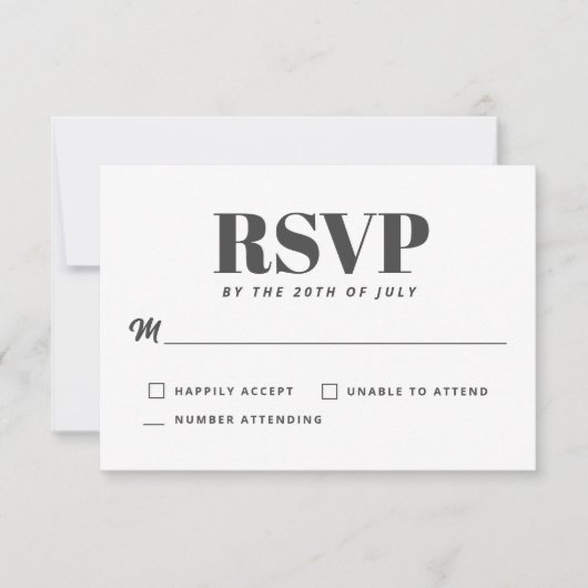 Einfache Weißkohle Grau Moderne Minimalistische UA RSVP Karte (Vorderseite)