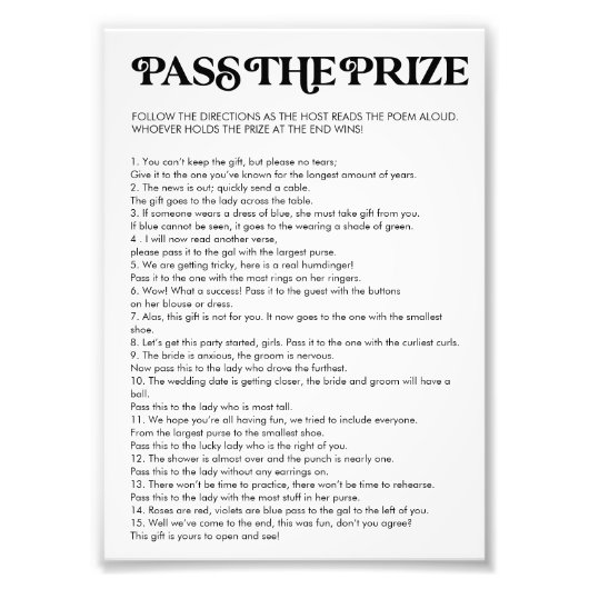 Einfache Weitergabe des Preises Brautparty Game Fotodruck (Vorne)