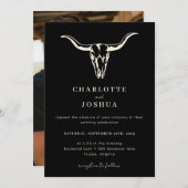 Einfache Western Bohemische Kuh Schädel Foto Hochz Einladung (Vorne/Hinten)