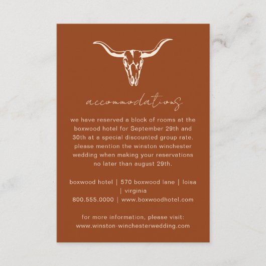 Einfache Western Bohemische Kuhschädel Unterkünfte Begleitkarte (Vorderseite)
