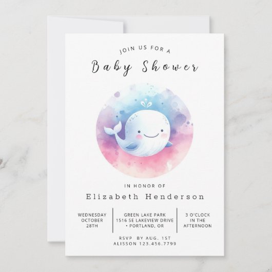 Einfache Whale Baby-Dusche Einladung (Vorderseite)