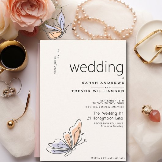 Einfache Whimsical Butterfly Coral und Violet Einladung