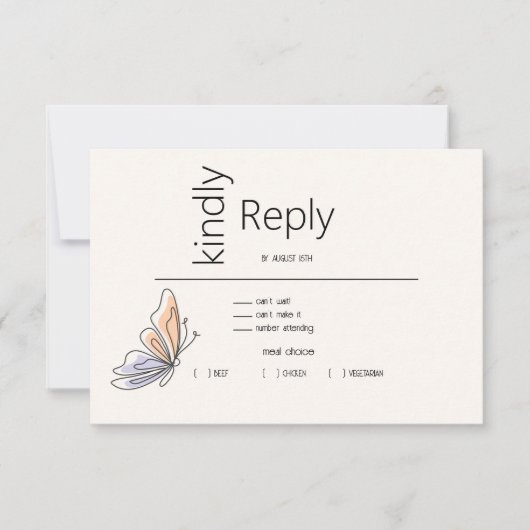 Einfache Whimsical Butterfly Coral und Violet RSVP Karte (Vorderseite)