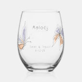 Einfache Whimsical Butterfly Coral und Violet Weinglas Ohne Stiel (Vorderseite)