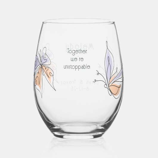 Einfache Whimsical Butterfly Coral und Violet Weinglas Ohne Stiel (Rückseite)