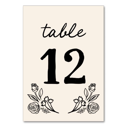 Einfache Whimsical Floral Wedding Tischnummer Card (Vorderseite)