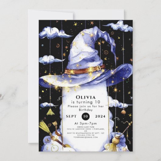 Einfache Whimsical Fun Wizard Geburtstag Einladung (Vorderseite)