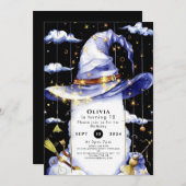 Einfache Whimsical Fun Wizard Geburtstag Einladung (Vorne/Hinten)