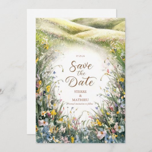 Einfache Whimsy-Wildblume Hochzeit Save The Date (Vorne/Hinten)