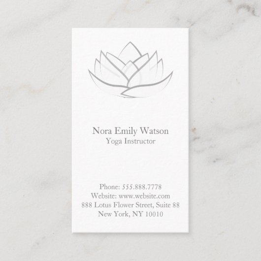 Einfache White and Gray Lotus Blume Business Card Visitenkarte (Vorderseite)