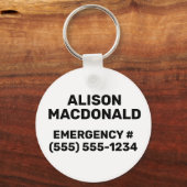 Einfache White Black Emergency Contact Allergen Schlüsselanhänger (Rückseite)