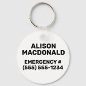 Einfache White Black Emergency Contact Allergen Schlüsselanhänger (Rückseite)